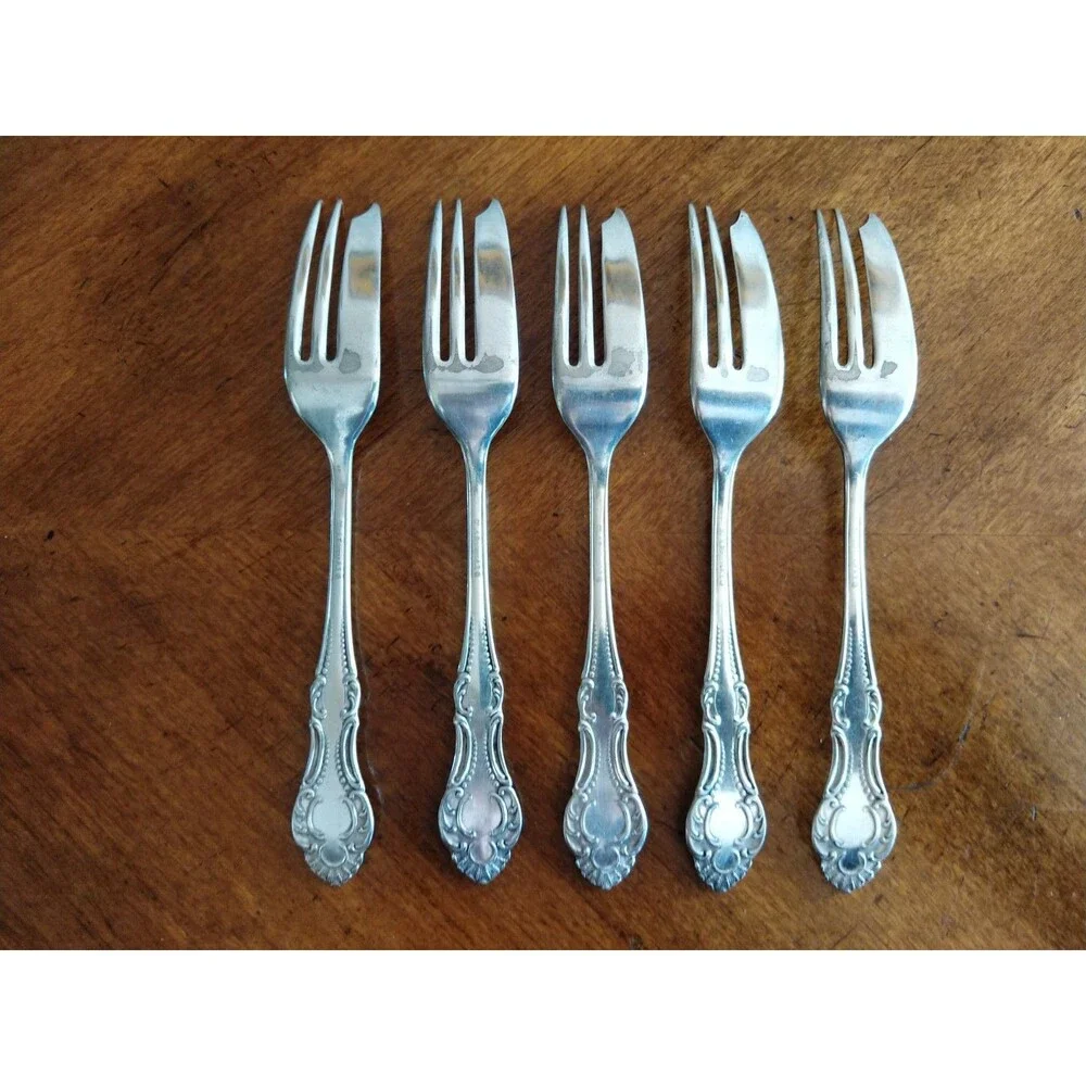 5x Antique Wm A Rogers A10 CARLTON 1898 Silverplate Cake Pastry Pie Fork 6.8